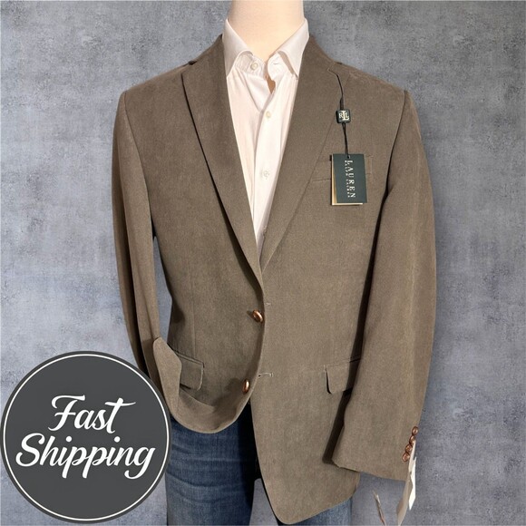 RALPH LAUREN Classic fit Mens Blazer 42L Sport Coat 2-Button Jacket Olive Velvet - Picture 1 of 13